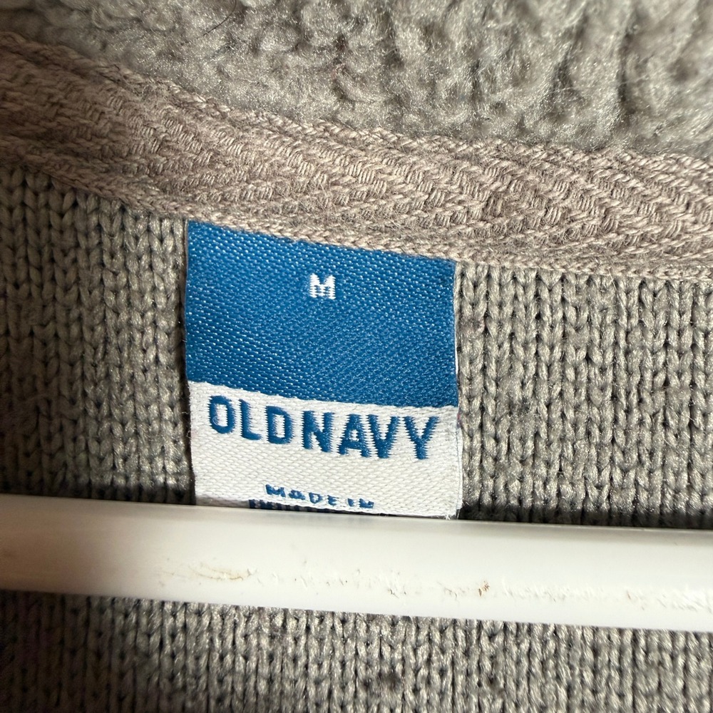 Old Navy Gray Sherpa Fleece Quarter Zip Pullover Kangaroo Pocket Mens Medium - Picture 3 of 4